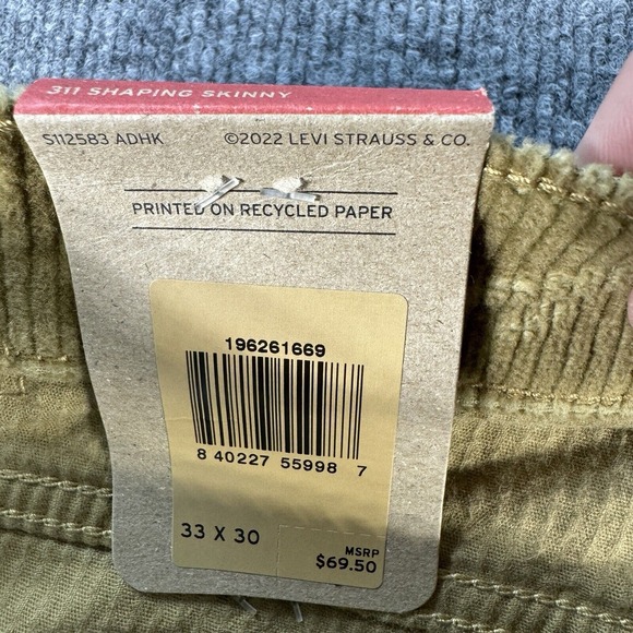 Levis 311 Jeans Womens 33x30 Corduroy Skinny Brown - Picture 4 of 11
